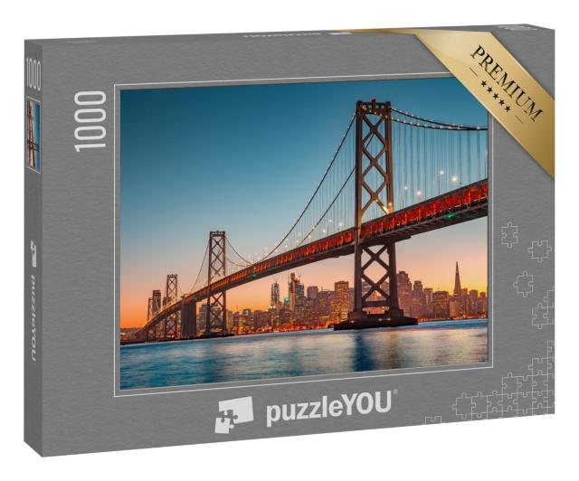 Puzzle 1000 Teile „Skyline von San Francisco mit der berühmten Oakland Bay Bridge, Kalifornien, USA“
