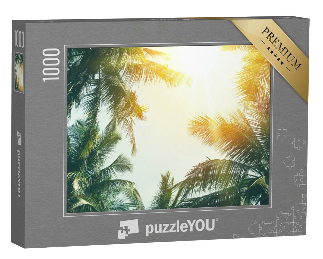 Puzzle 1000 Teile „Blick nach oben: Tropische Palmen im Sonnenlicht“