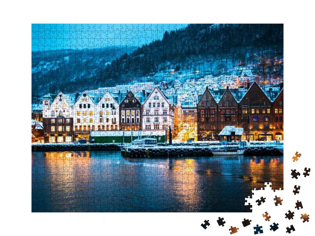 Puzzle 1000 Teile „Pittoresker Stadtteil Brygge in der jnorwegischen Stadt Bergen“