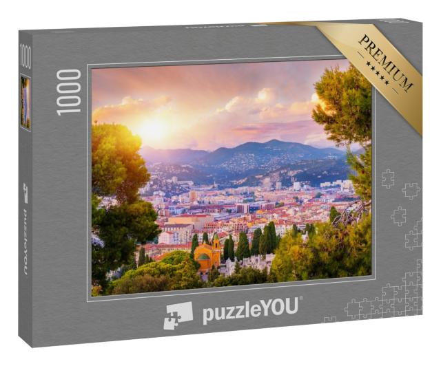 Puzzle 1000 Teile „Luftaufnahme von Nizza, Cote d'Azur bei Sonnenuntergang, Frankreich“