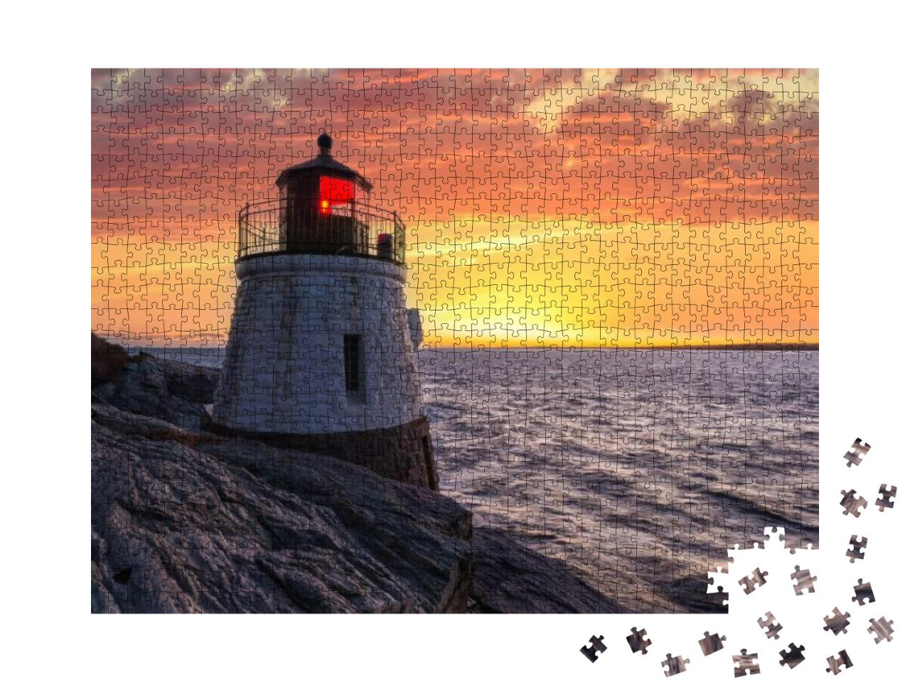Puzzle 1000 Teile „Leuchtturm bei Sonnenuntergang in Orange“