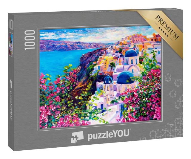 Puzzle 1000 Teile „Santorini: schönes Ölgemälde der Meereslandschaft“
