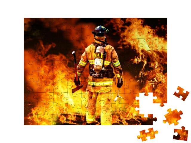 Puzzle 100 Teile „Feuerwehrmann im Feuer“