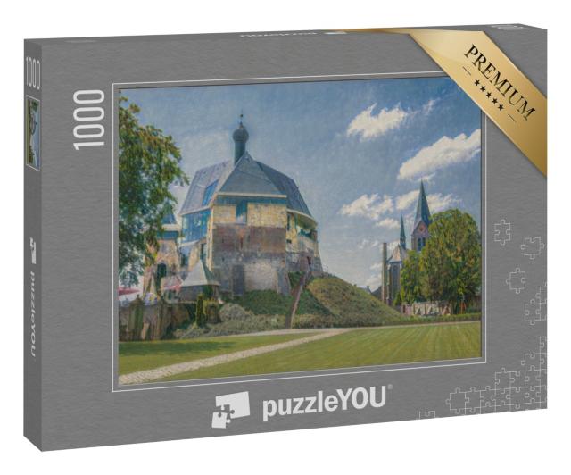 Puzzle 1000 Teile „im Kunst-Stil von Claude Monet - Schloss und Kirche in Keverburg an der Maas, Niederlande“