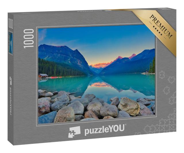 Puzzle 1000 Teile „Panoramablick auf den weltberühmten Lake Louise bis zum Victoria Gletscher“