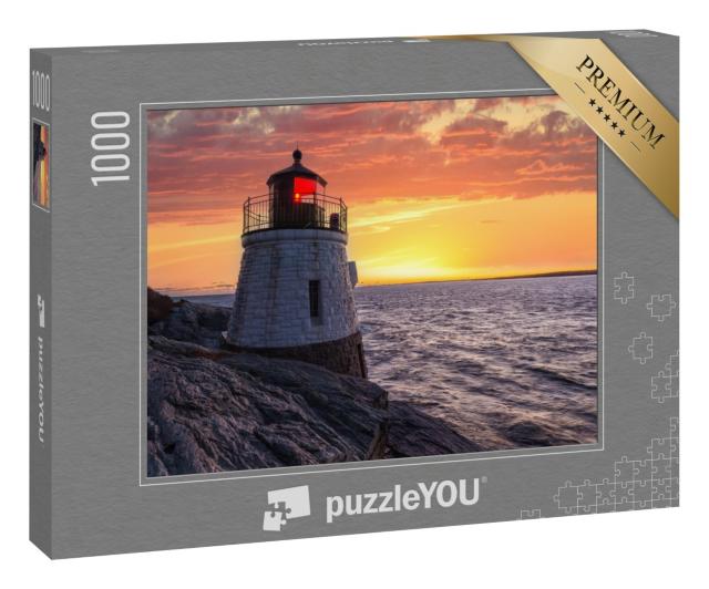 Puzzle 1000 Teile „Leuchtturm bei Sonnenuntergang in Orange“