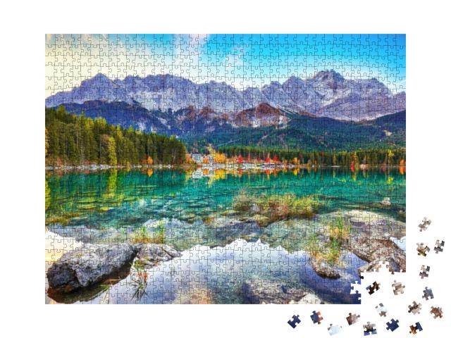 Puzzle 1000 Teile „Herbst am Eibsee, Bayerische Alpen, Deutschland“