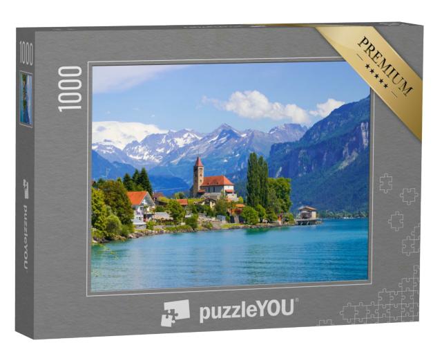 Puzzle 1000 Teile „Stadt Brienz am Brienzersee vor den Alpen, Interlaken, Schweiz“