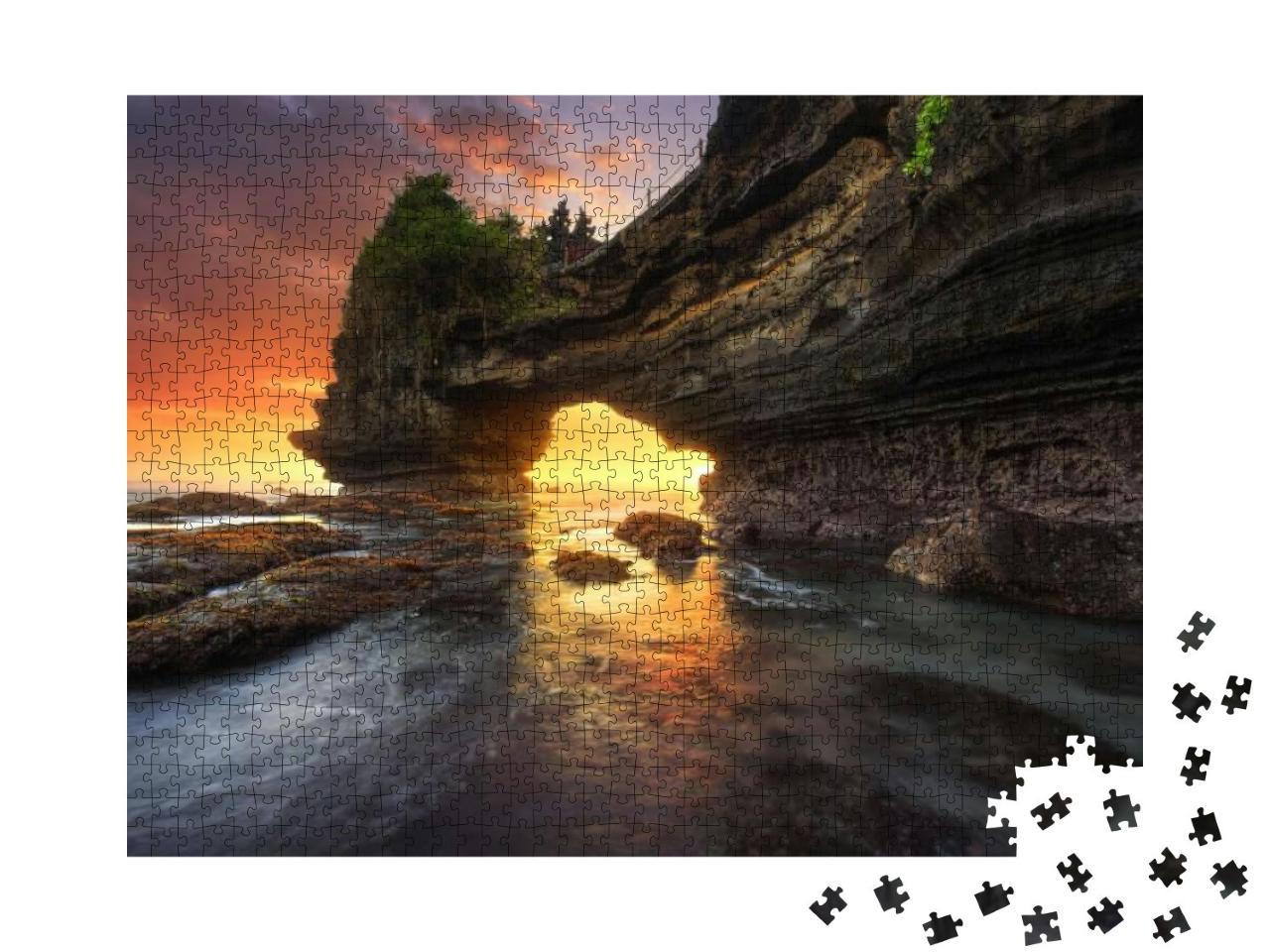 Puzzle 1000 Teile „Sonnenuntergang bei Batu Bolong und Tanah Lot, Bali, Indonesien“