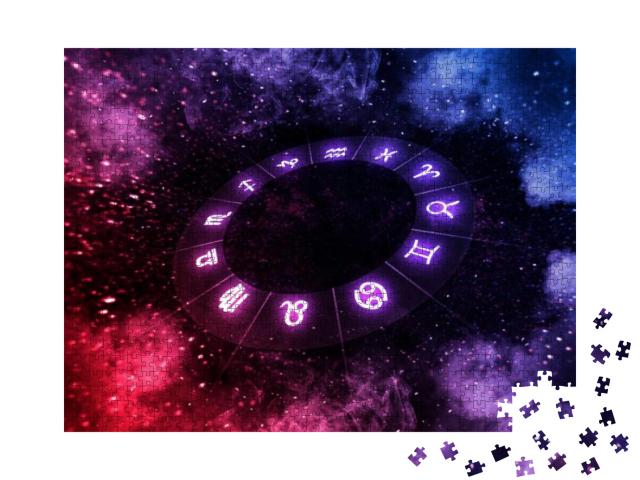 Puzzle 1000 Teile „Tierkreiszeichen innerhalb des Horoskopkreises auf dem Universum“