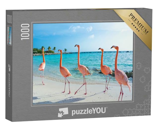Puzzle 1000 Teile „Rosa Flamingo, Insel Aruba“