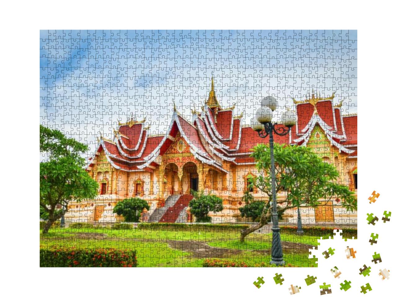 Puzzle 1000 Teile „Wunderschöne Architektur des Tempels in Vientiane, Laos“