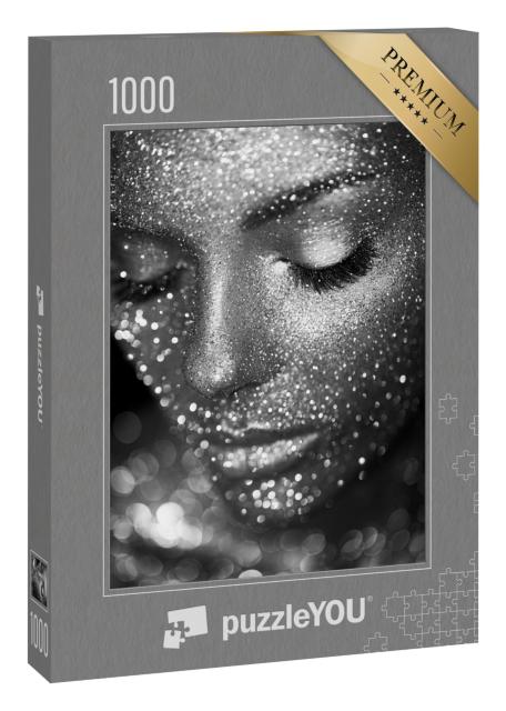 Puzzle 1000 Teile „Modefotografie: Design Glitter Make-up, schwarz-weiß“