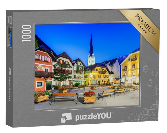 Puzzle 1000 Teile „Hallstatt, Österreich. Bergdorf in den österreichischen Alpen bei Dämmerung“