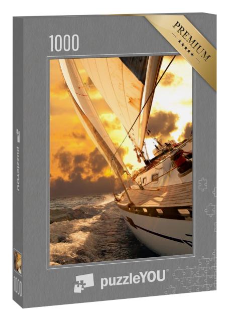 Puzzle 1000 Teile „Segelboot hart am Wind im Sonnenuntergang“