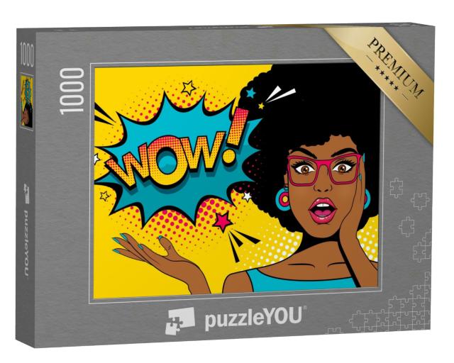 Puzzle 1000 Teile „Pop-Art: eine junge afrikanische Frau überrascht“