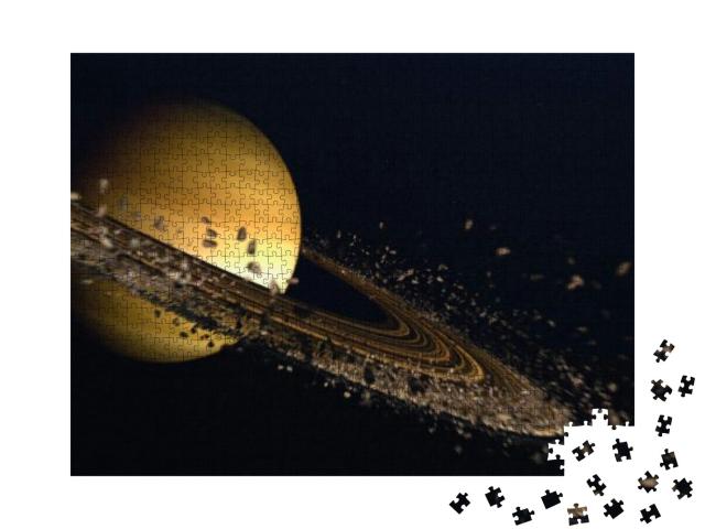 Puzzle 1000 Teile „Digitale Kunst: Explodierende Saturn-Ringe“