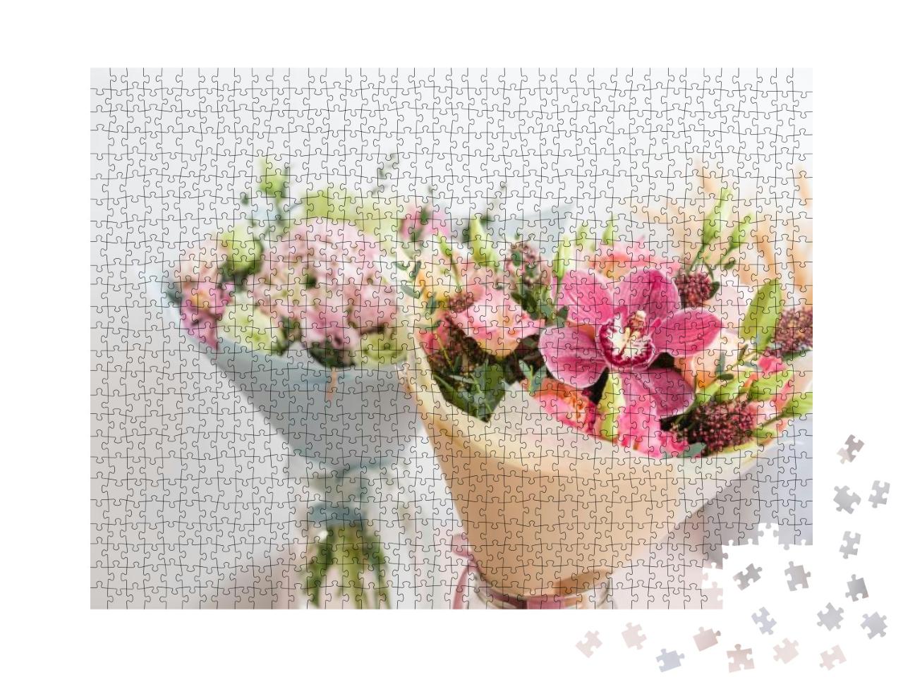 Puzzle 1000 Teile „Blumen auf Holztisch im Blumenladen“