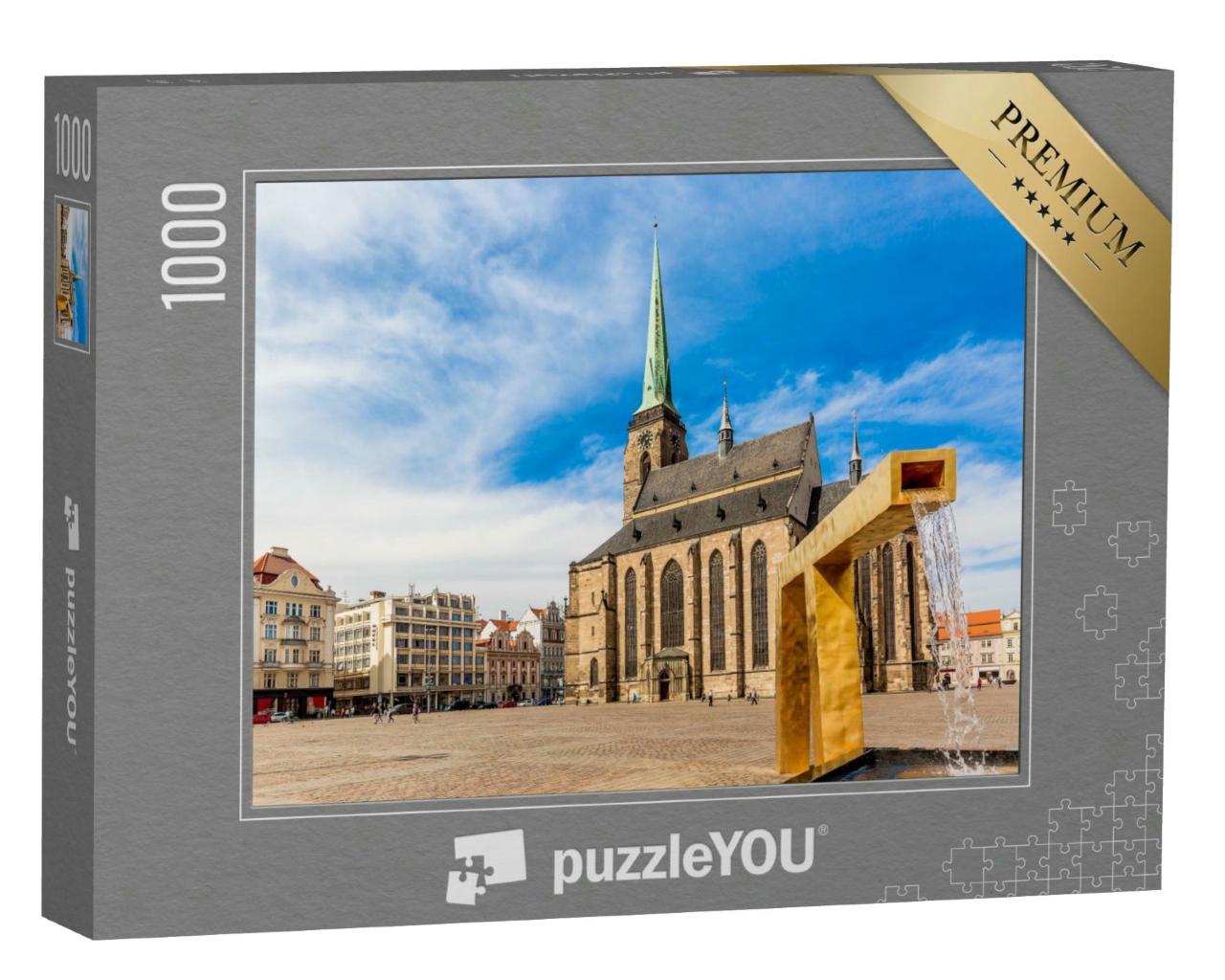 Puzzle 1000 Teile „St. Bartholomäus-Kathedrale auf dem Hauptplatz von Pilsen, Tschechische Republik“