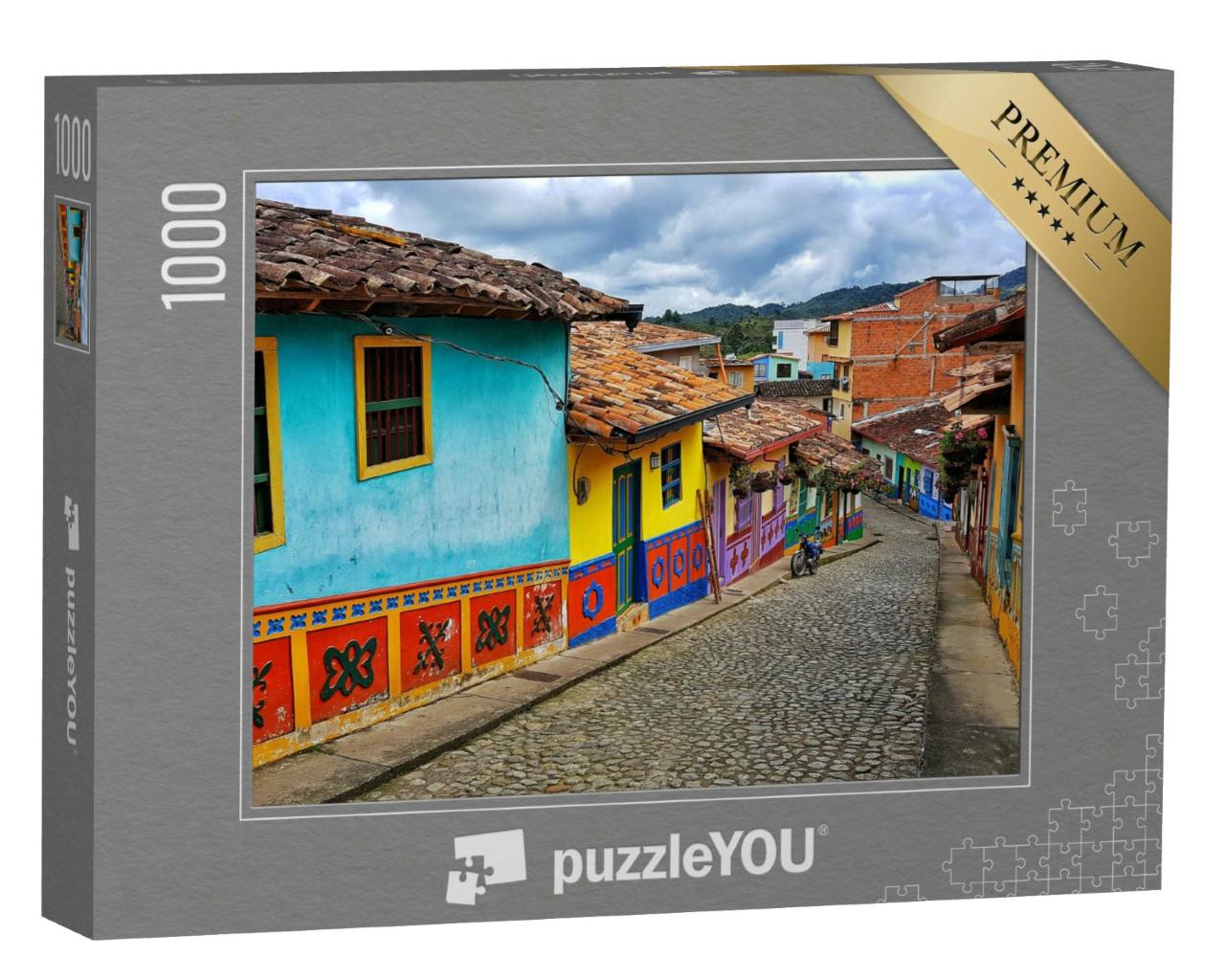Puzzle 1000 Teile „Ansicht von Guatapé Kolumbien. Farbige Fassaden und Traditon“