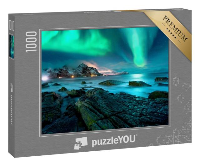 Puzzle 1000 Teile „Polarlicht über den schneebedeckten Inseln der Lofoten“