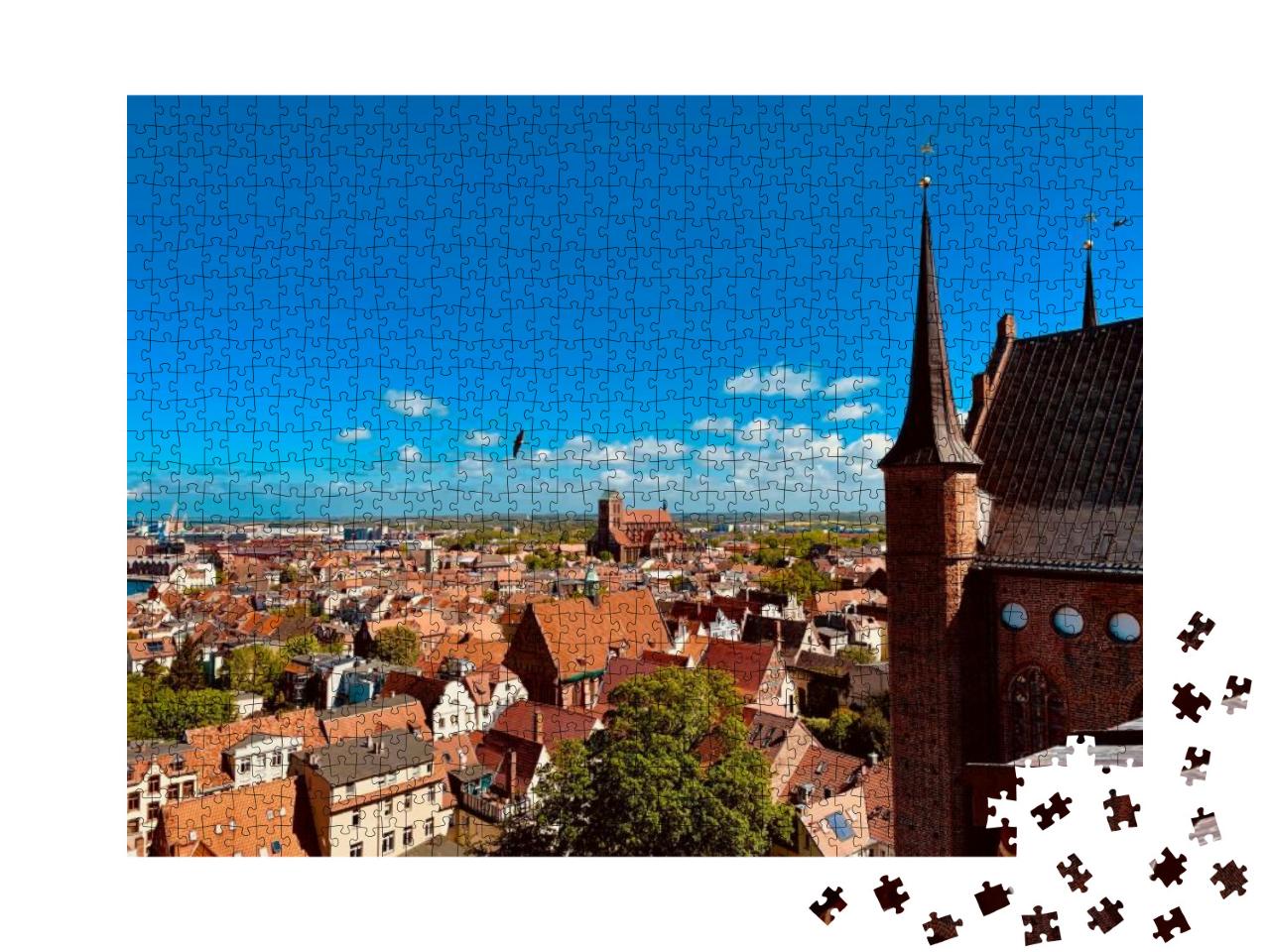 Puzzle 1000 Teile „Blick über Wismar von der Spitze der Georgienkirche“