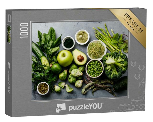 Puzzle 1000 Teile „Avocado, Spargel, Apfel, Brokkoli: grünes Gemüse“