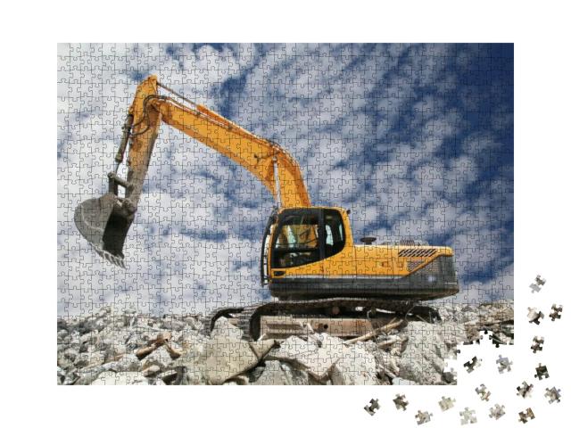 Puzzle 1000 Teile „Bagger gräbt den Boden für das Fundament“
