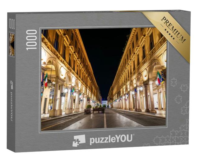 Puzzle 1000 Teile „Die Via Roma bei Nacht, eine Straße im Zentrum von Turin in Italien“