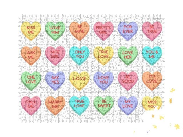 Puzzle 1000 Teile „Süße Bonbons und Herzen zum Valentinstag“