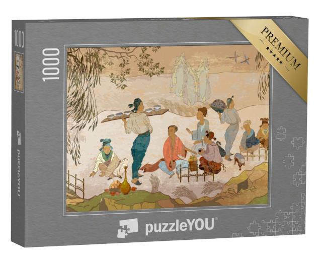 Puzzle 1000 Teile „Traditionelle chinesische Malerei: Teezeremonie“