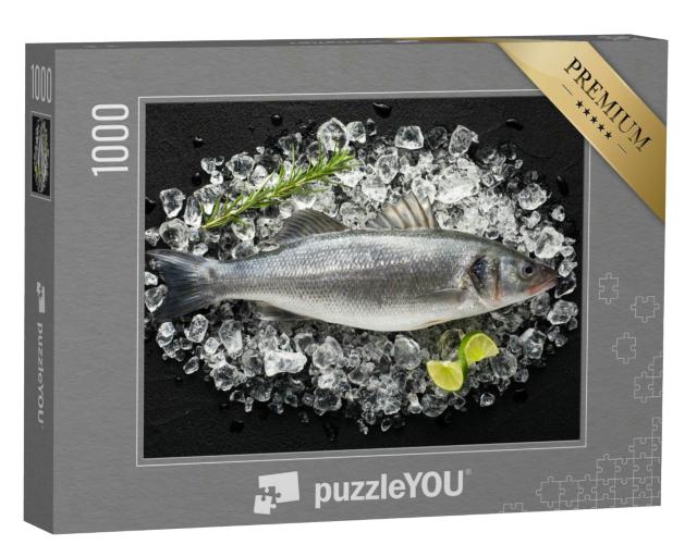 Puzzle 1000 Teile „Fangfrischer Wolfsbarsch auf Eis“