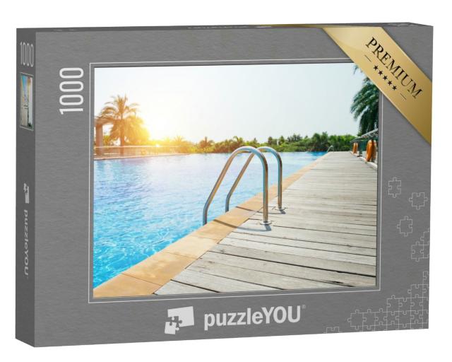 Puzzle 1000 Teile „Urlaub im Sommer: Eine Runde schwimmen im Pool am Morgen“