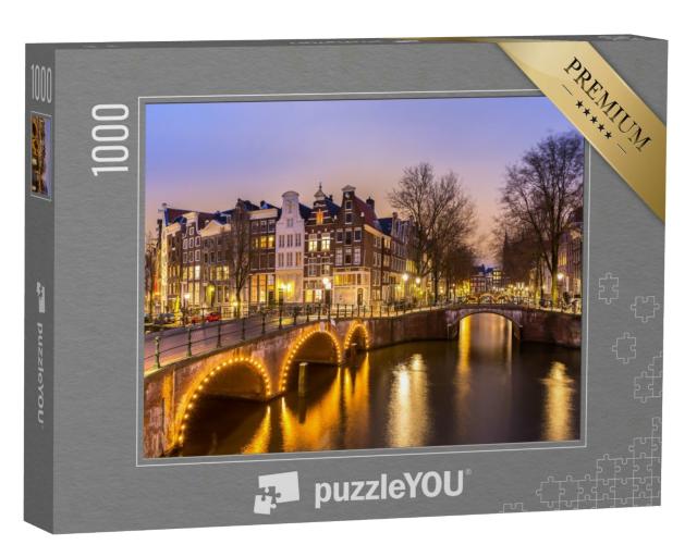 Puzzle 1000 Teile „Abendliche Grachten in Amsterdam, Niederlande“