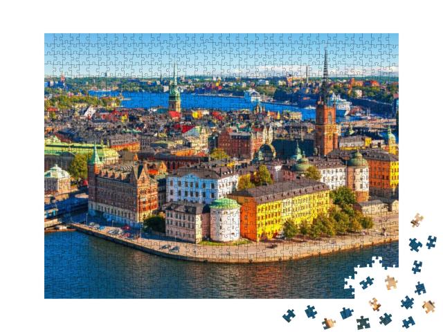 Puzzle 1000 Teile „Sommer-Luftbildpanorama der Altstadt Gamla Stan, Stockholm, Norwegen“