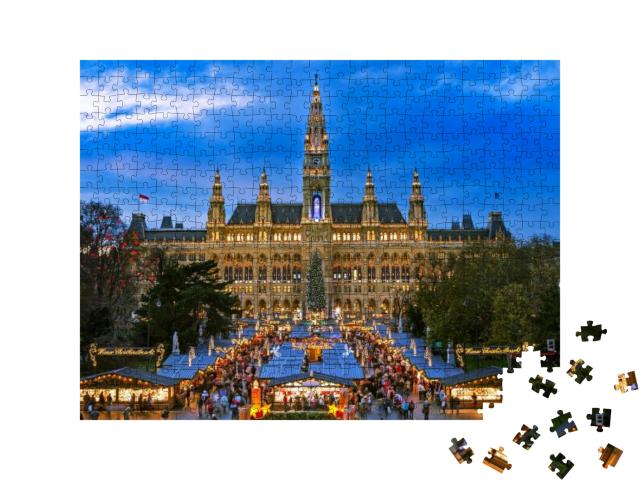 Puzzle 500 Teile „Weihnachtsmarkt in Wien, winterliches Motiv“