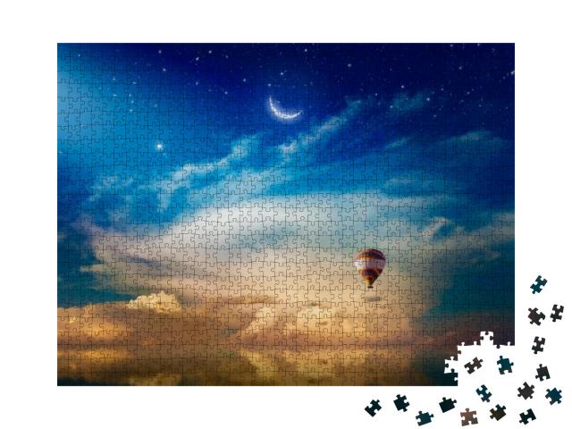 Puzzle 1000 Teile „Mondsichel und Heißluftballon, NASA-Bildmaterial“