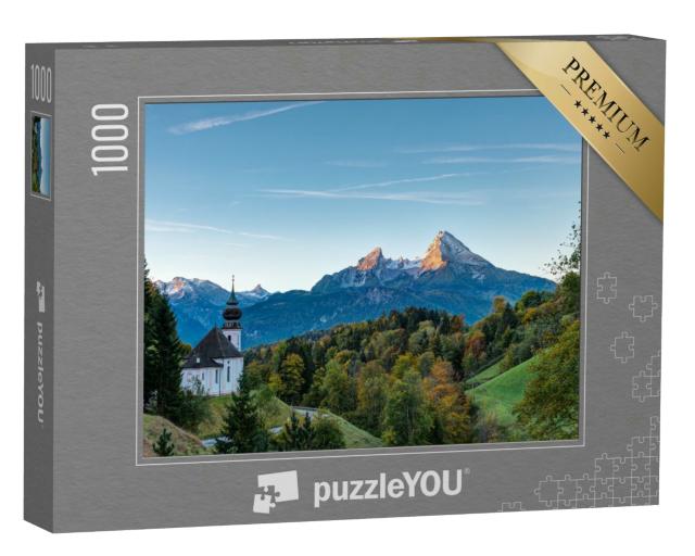 Puzzle 1000 Teile „Herbstmorgen über Maria Gern und dem Watzmann, Deutschland“
