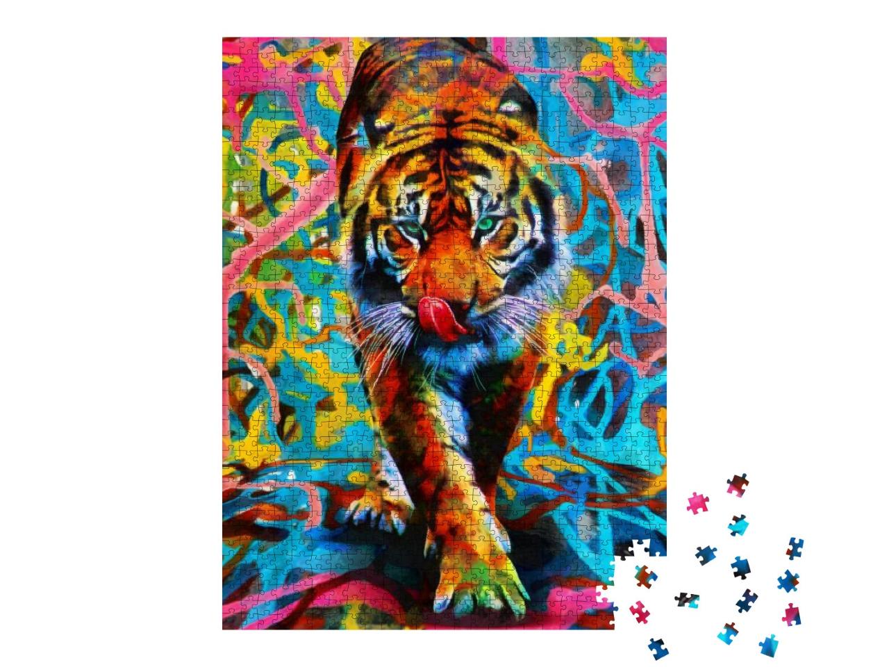 Puzzle 1000 Teile „modernes Ölgemälde: Tiger in bunten Farben“