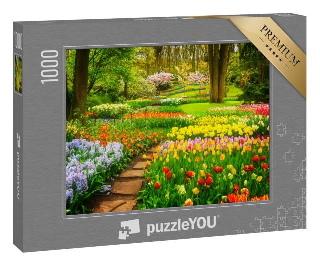 Puzzle 1000 Teile „Bunte Tulpenbeete im Park“