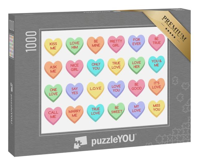 Puzzle 1000 Teile „Süße Bonbons und Herzen zum Valentinstag“
