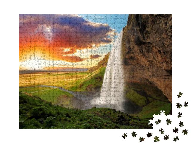 Puzzle 1000 Teile „Seljalandsfoss, Wasserfall in Island“