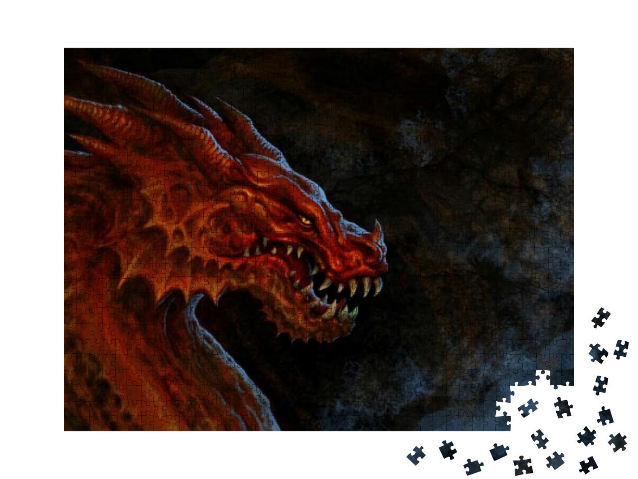 Puzzle 1000 Teile „Fantasy-Illustration: Imposanter Roter Drache“
