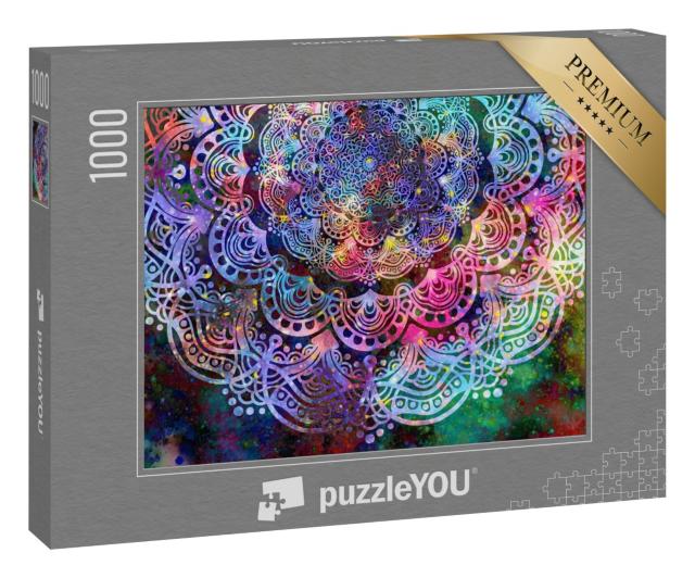 Puzzle 1000 Teile „Digitale Kunst: Facettenreiches Mandala in perfekter Symmetrie“