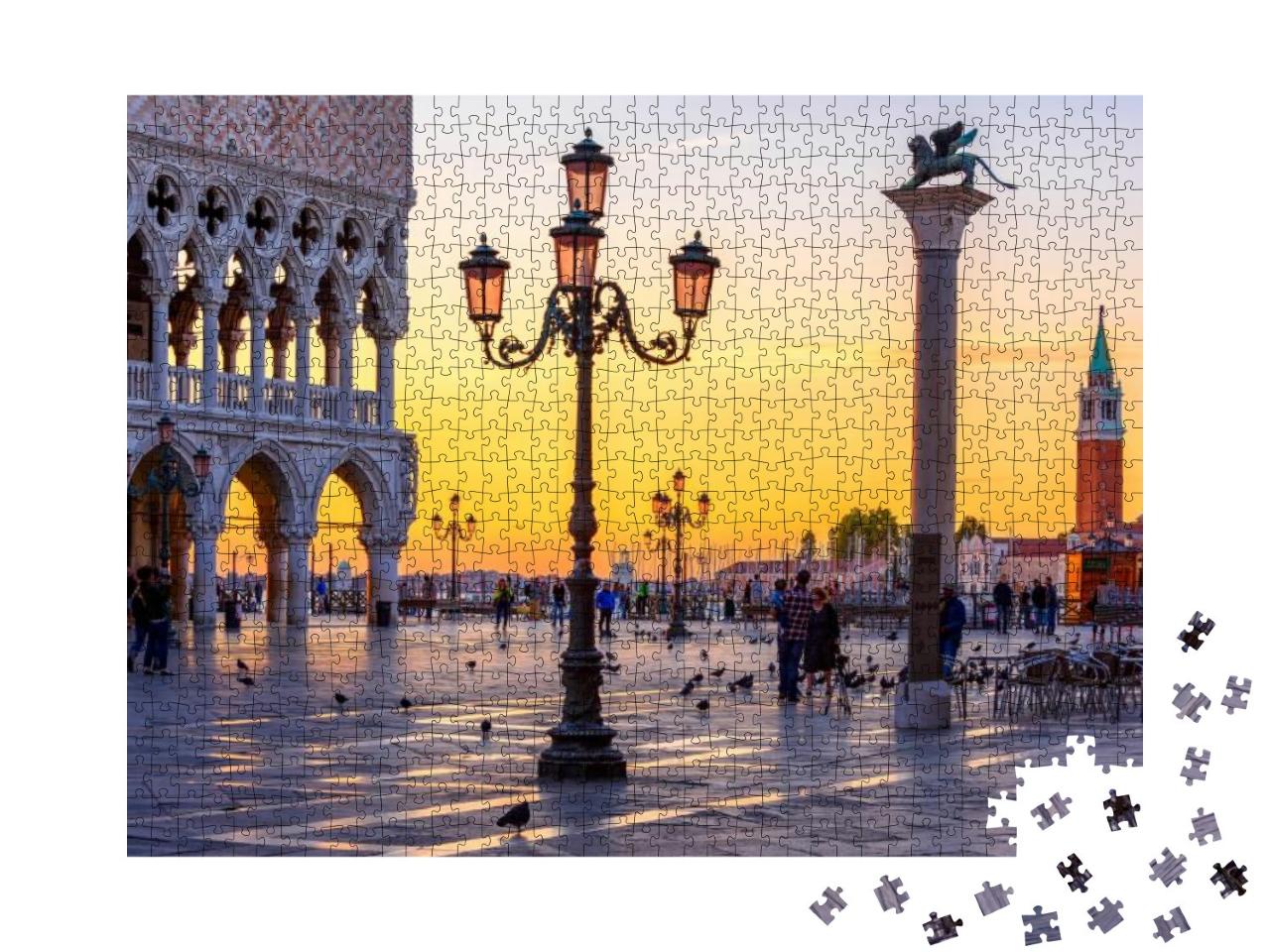 Puzzle 1000 Teile „Markusplatz und Dogenpalast am Abend, Venedig, Italien“