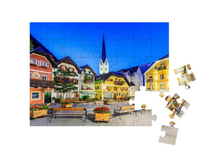 Puzzle 48 Teile „Hallstatt, Österreich. Bergdorf in den österreichischen Alpen bei Dämmerung“