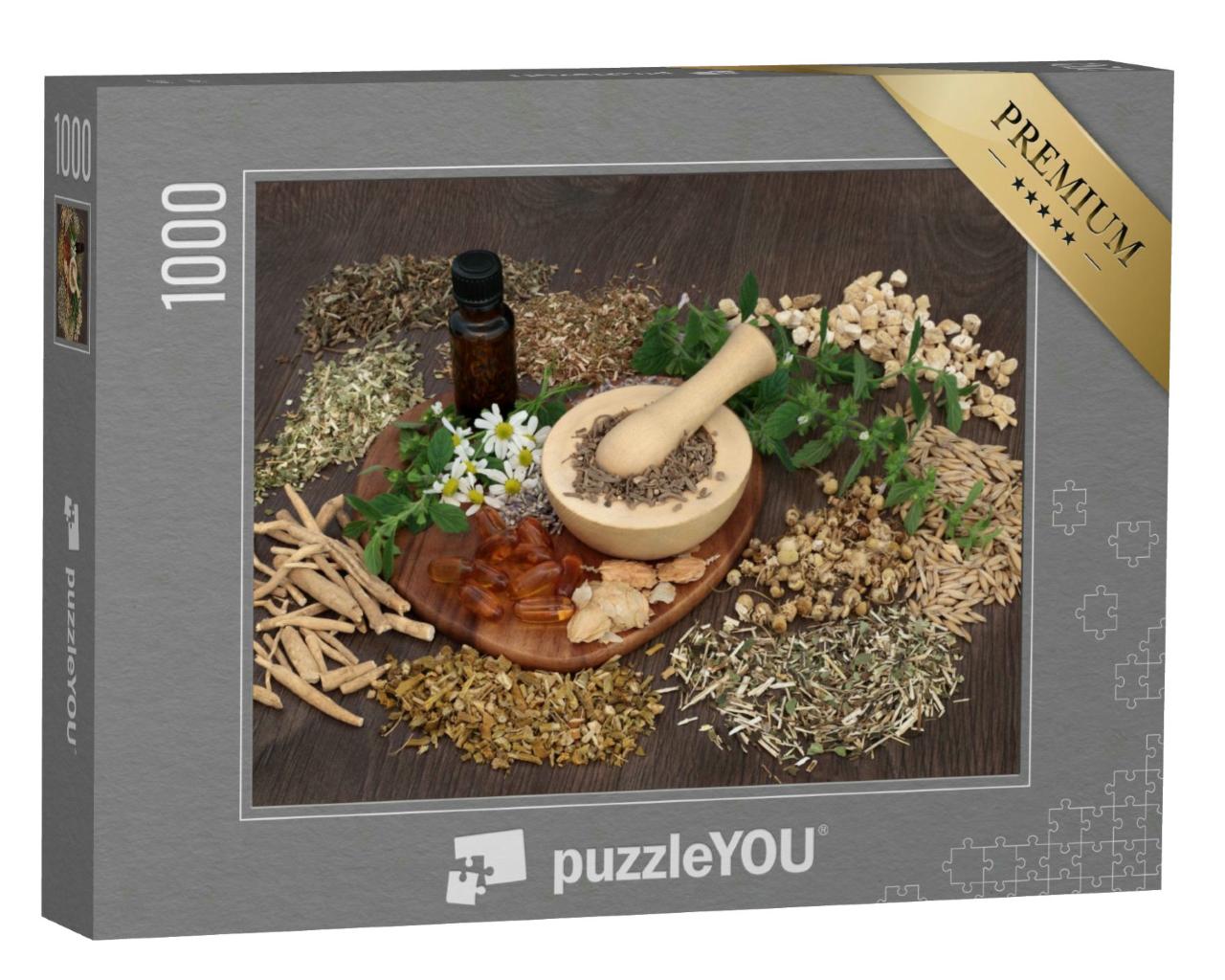 Puzzle 1000 Teile „Heilpflanzen mit Mörser und Stößel“