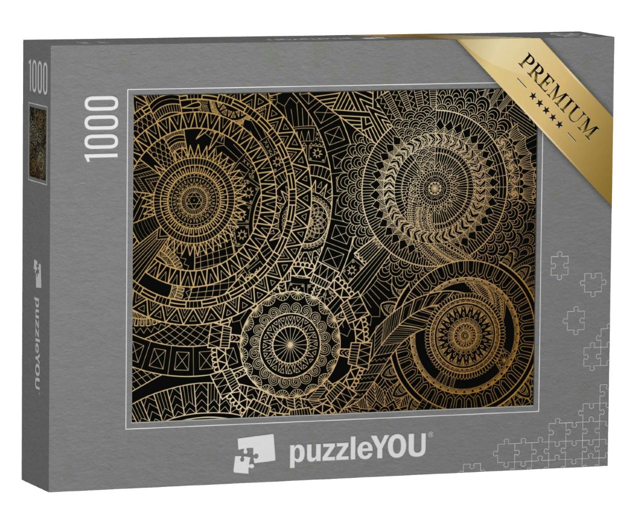 Puzzle 1000 Teile „Illustration: Mandala-Bewegung in goldenen Linien“