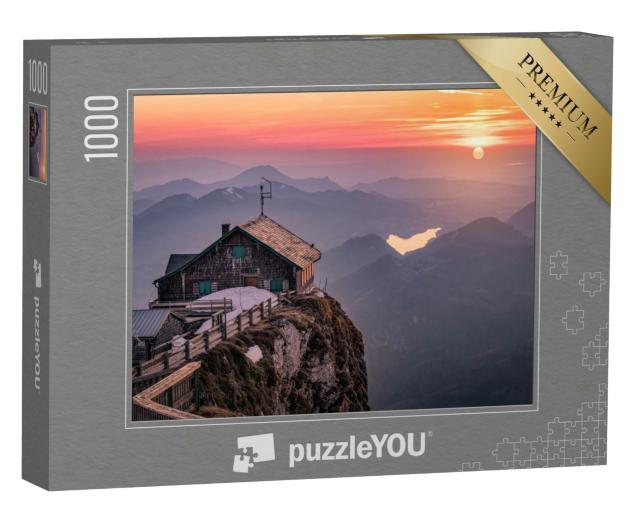 Puzzle 1000 Teile „Berghütte im Salzkammergut bei Sonnenuntergang, Österreich“