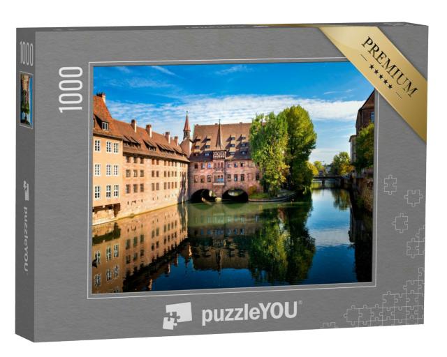 Puzzle 1000 Teile „Nürnberg, Heilig-Geist-Spital, das sich spiegelt, Franken, Deutschland“